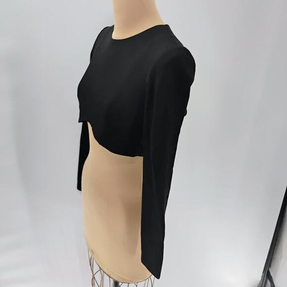 Womens Cropped Blouse Small Black Long Sleeve Cut Out Streetwear open back - Picture 8 of 15
